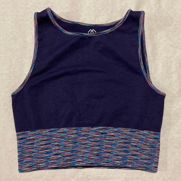 Maxxim Dark Blue Tank Top with Multi-Color Trim | Activewear - Picture 1 of 8